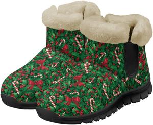 Рождественские зимние ботинки для женщин, удобные короткие ботинки с утеплителем, плюшевые теплые наружные туфли на плоской подошве Twousenru, Green Christmas Tree