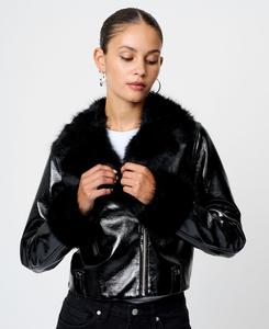 Женская жатая мотоциклетная куртка Camryn French Connection, Black