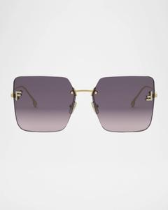 Крупногабаритные солнцезащитные очки без оправы из металла и нейлона Fendi, цвет Shiny Endura Gold Violet