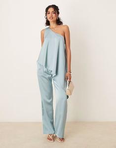 Прямые атласные брюки ASOS DESIGN светло-голубого цвета