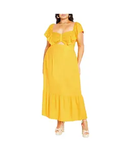 Платье макси Alora размера плюс с бретельками и оборкой спереди CITY CHIC, желтый