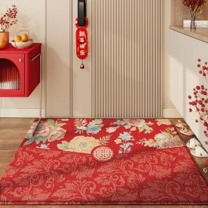 Dajiang Ковер 120х180 см для входной двери, красный, смываемый, пылеудаляющий, дизайн "Процветание"