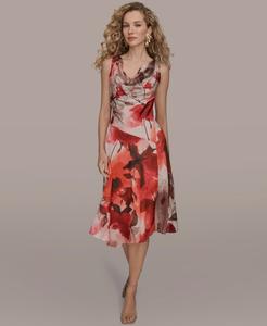 Женское миди-платье А-силуэта с воротником-хомутом Donna Karan New York, Pink multi