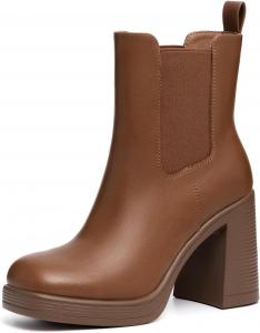 Женские ботинки Athlefit Chelsea на платформе с высоким массивным каблуком, квадратным носком, модные ботинки на эластичной подошве с каблуком, ботильоны, Brown