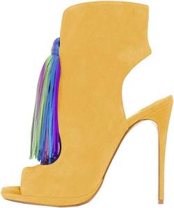 Женские сандалии FSJ с открытым носком, ремешком на пятке, высокие каблуки, бахрома на ботильонах, стильные шпильки с кисточками, обувь для летних нарядов, размеры US 4-15, Yellow-Multi