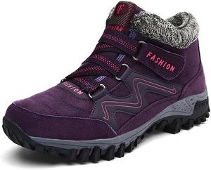 Женские зимние снежные ботинки водонепроницаемые с теплой подкладкой из меха против скольжения рабочие ботинки на щиколотку повседневные легкие ботинки для походов и активного отдыха Qacksv, Purple
