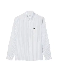 Прозрачная голубая полосатая льняная рубашка Lacoste, синий