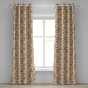 Штора на люверсах ABAKUHAUS в стиле вестерн, узор "Звезды, сапоги и деньги, револьвер", потертый, фон в горошек, декоративная, двухпанельная, 280 x 260 см, цвет: бежево-коричневый Abakuhaus