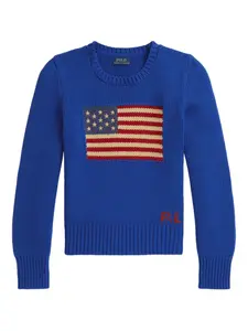 Свитер The Iconic Flag вязки интарсия Polo Ralph Lauren Kids, синий