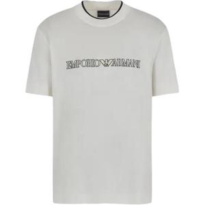 Футболка с вышитым логотипом EMPORIO ARMANI, цвет слоновая кость