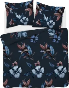 Постельное белье из сатина 180x200 темно-синее с цветочным рисунком
