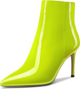 Женские ботильоны Aachcol, короткие сапожки, зауженный носок, на высоком каблуке-кубике 3,5 дюйма, на молнии, с лаковой отделкой, Green B