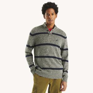 Мужской полосатый свитер с воротником-стойкой Nautica, цвет forest night 19-0414 tcx