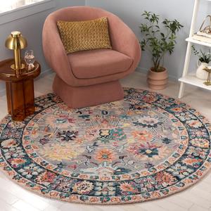 Ковер SAFAVIEH, 214 x 214 см, Blossom Collection, серый и розовый, ручной работы из шерсти, цветочный дизайн, идеально для гостиной, столовой, спальни (BLM468F)