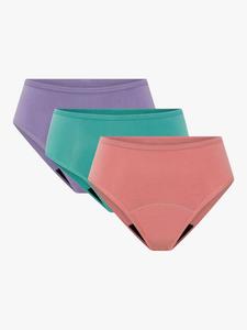 Базовые мид-райз трусики для критических дней Modibodi, Moderate Absorbency, Pack of 3, Pink/Green/Purple