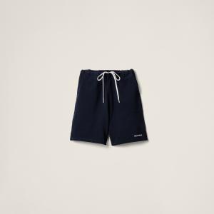 Вышитые шорты из пике MIU MIU, темно-синий