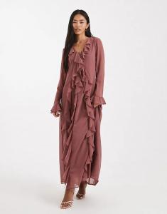 Длинное платье-бохо Vero Moda с рюшами, шифоновое, розового цвета