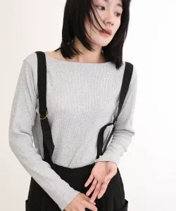 Вязаный топ с вырезом-лодочкой в рубчик 2х2, красивый вязаный топ с длинными рукавами для женщин Pourvous, цвет Heather Gray