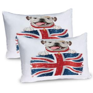 Чехлы на подушку ABAKUHAUS English Bulldog, комплект из 2 шт., Happy Pet Bulldog с флагом Великобритании, чехол для подушки с декоративным принтом, 80x40 см, кремово-синий-красный