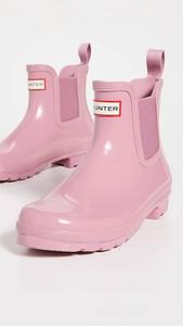 Оригинальные женские глянцевые ботинки Chelsea в фиолетовом цвете с пуговицами Hunter