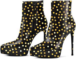 Женские ботильоны Tang'scuisins с заостренным носком, на шпильке с высокой платформой, молния сбоку, стильная обувь для вечеринок и коктейлей, размеры 4-16 US, Polka Dots Print