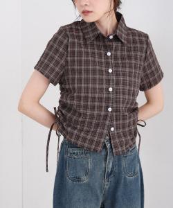 Блузка в клетку с боковыми лентами