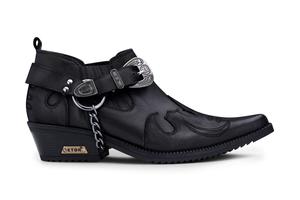 Мужские черные кожаные ковбойские туфли Winklepicker с металлической цепью Infinity Leather