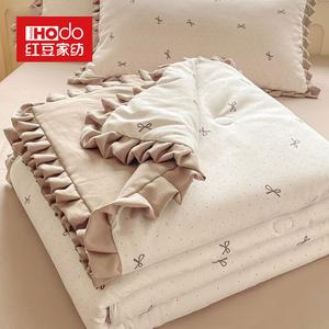 Red Bean Home Textiles Комплект летнего постельного белья из 4 предметов (одеяло 180х220 см, простыня, 2 наволочки), двухслойный марлевый, из соевого волокна, цвет Dreamy Bow