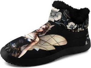 Готические зимние ботинки для женщин и мужчин с черепами и цветочным узором, стильные и комфортные, теплые ботильоны, с мягкой искусственной меховой подкладкой, снегоступы AWSOLE, Black/Beige/Grey/White