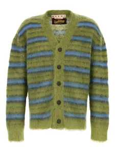 Полосатый мохеровый кардиган Marni, зеленый