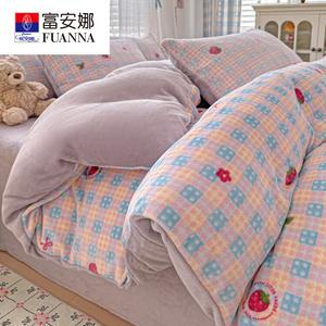 Fuanna Комплект постельного белья из 4 предметов (простыня на резинке 180 см, пододеяльник 200х230 см), велюр, принт Strawberry soft center