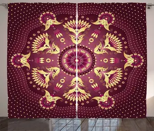 Штора ABAKUHAUS Purple Mandala в деревенском стиле, в восточном стиле, универсальная, с петлями и крючками, 280 x 175 см, цвет: сушеная роза, желтый