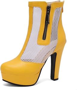 BLXQPYT Женские черные сексуальные дышащие ботильоны с закрытым носком, на щиколотку, с молнией сзади, дышащие, на платформе, на высоком каблуке, большого размера