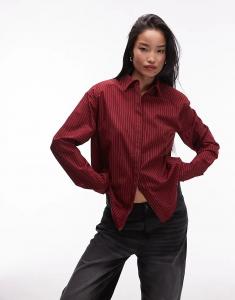 Рубашка с удлиненным подолом и подплечниками ASOS DESIGN в бордовую полоску