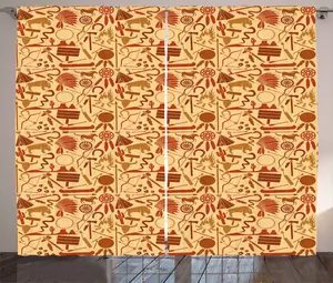 Шторы ABAKUHAUS в стиле вестерн-рустик, Hat Snake Bison Folklore, универсальные ленточные шторы для гостиной с петлями и крючками, 280 x 175 см, бледно-оранжевое красное дерево Abakuhaus