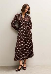 Платье New Look POLKA DOT PLEATED LONG SLEEVE MIDI, Brown Pattern/Brown