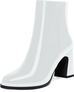 Женские ботильоны FEMSTEP на молнии из лакированной кожи, повседневные, деловые, с круглым носком, на устойчивом каблуке 3,3 дюйма, White
