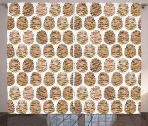 Штора ABAKUHAUS Шишка в деревенском стиле, Лес, Мать-Земля, универсальная ленточная штора для гостиной с петлями и крючками, 280 x 175 см, цвет: зеленый, коричневый, умбра, персиковый Abakuhaus