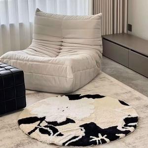 Katifia Ковер 100х100 см для спальни/гостиной в винтажном стиле, плюшевый, с черно-белым цветочным узором