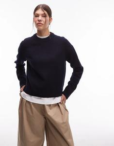 Шерстяной свитер ARKET с круглым вырезом темно-синего цвета