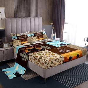 Erosebridal Комплект постельного белья Horse Decor Western с экзотическим принтом черепа быка, ковбойскими сапогами и шляпами в деревенском стиле фермы, Multi 32