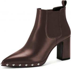 Женские ботильоны FOWT Chelsea с заостренным носком, заклепками, эластичные, на массивном высоком каблуке, удобные обувь для вечеринок, мероприятий и повседневной носки, размеры US 4-16, Saddle Brown