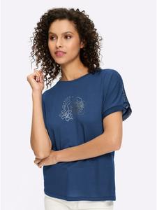 Рубашка с короткими рукавами из джинсовой ткани синего цвета Heine