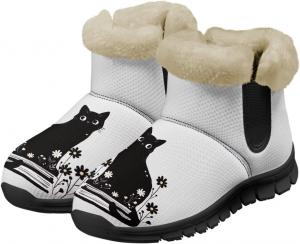 Зимние ботинки Jeiento с милыми кошачьими лапками для женщин, с низким каблуком, противоскользящие, утепленные, Black Cat Flower