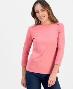 Женская блузка из хлопка пима с рукавами 3/4 и вырезом-лодочкой (укороченная модель) Style & Co, Sp Strawberry