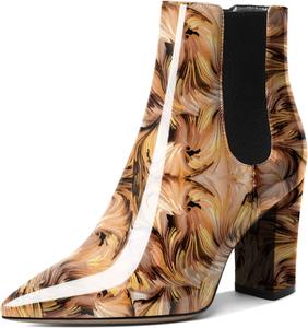 Женские ботильоны Mettesally на щиколотку с острым носком, массивным каблуком, на высоком каблуке, с эластичной вставкой Челси, зимние ботинки, Floral Brown