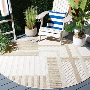 Ковер SAFAVIEH, 122 x 122 см, Outdoor Global Collection – круглый, Beige & Light Beige, устойчивый к погодным условиям и моющийся, идеален для патио, заднего двора, прихожей, террасы, обеденной зоны (GLB220B)