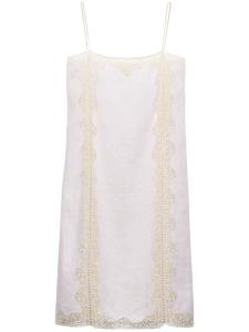 Prada льняное платье миди с кружевом, белый