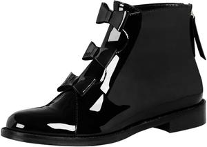 Женские модные ботильоны FYS с закругленным носком, тремя бантиками, на щиколотку, с милым низким массивным каблуком, задней молнией, короткие ботинки, осенние туфли, размеры 4-16 US, Black