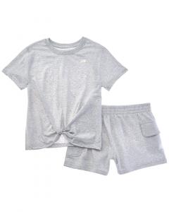 New Balance Комплект из футболки и флисовых шорт, серый